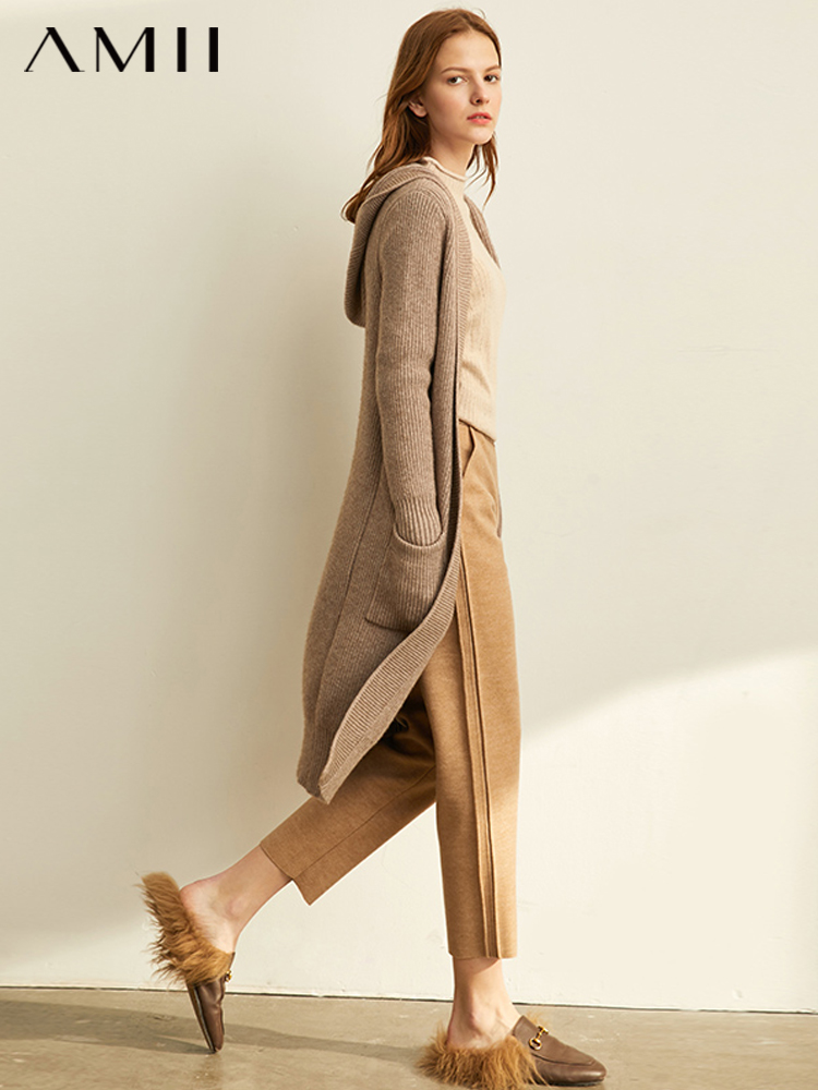 Amii Minimalism Spring Lazy Sweater Coat Women Fashion New Loose Hat Long Knitted Female Cardigan Tops  11940475