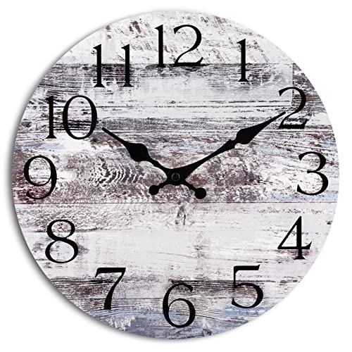 HYLANDA 12 Inch Wall Clock - Kitchen Silent Non-Ticking Wall Clocks Battery Operated - Rustic Clock for Living Room Decor,Farmhouse,Bathroom,Bedroom (Gray)