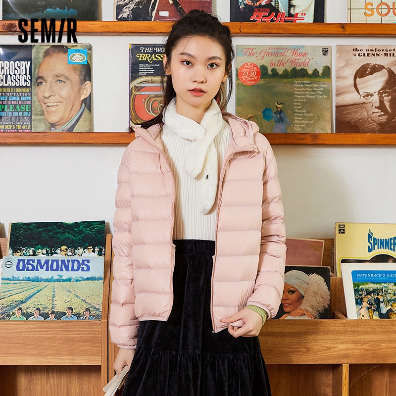 目目 one dan SEMIR Down Jacket Women Light And Thin Hooded Windproof 2021 Winter New Black Technology Three-Proof Solid Jacket Fashion