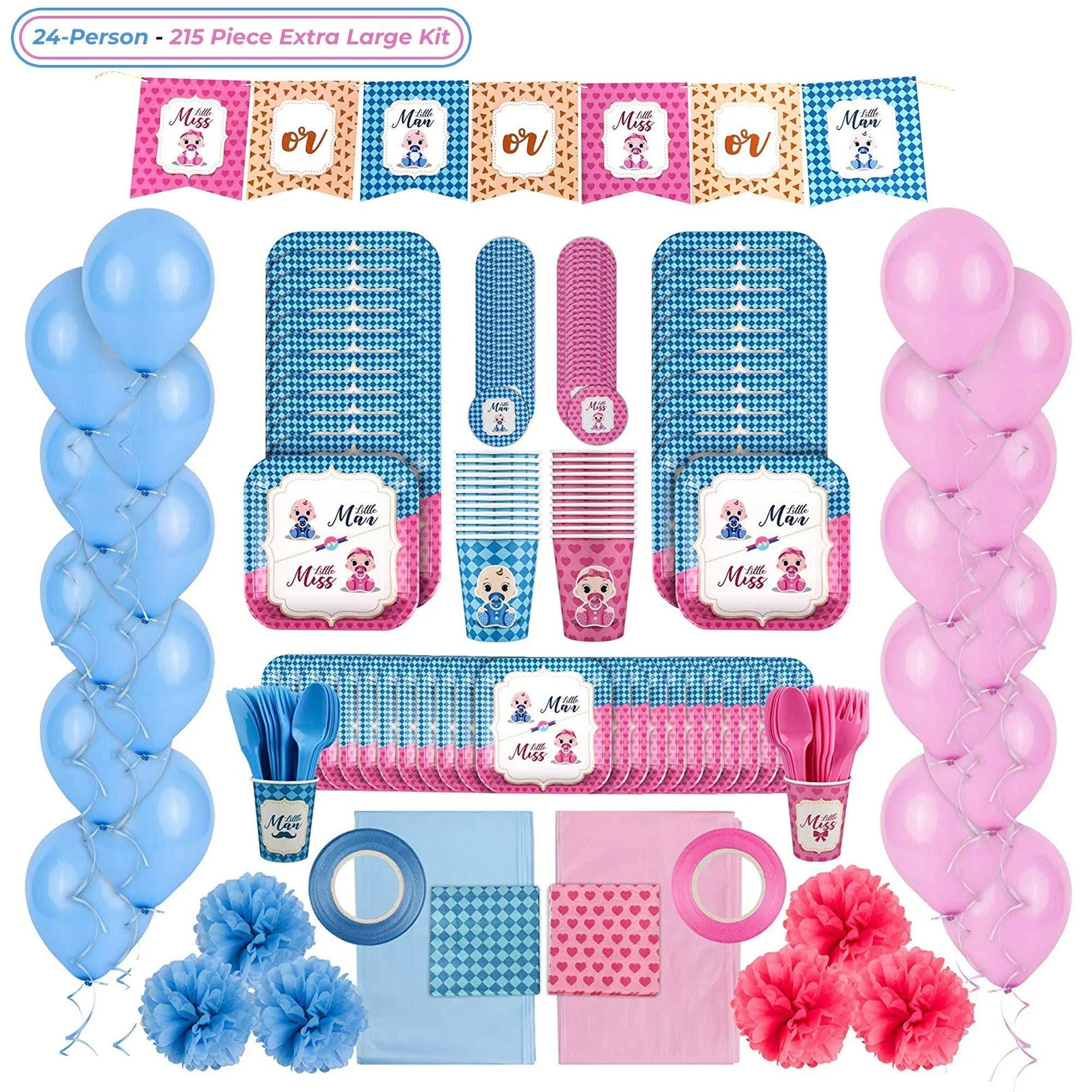Reveal Squad Gender Reveal Party Supplies Kit Baby Boy or Girl Decorations and Tableware Set