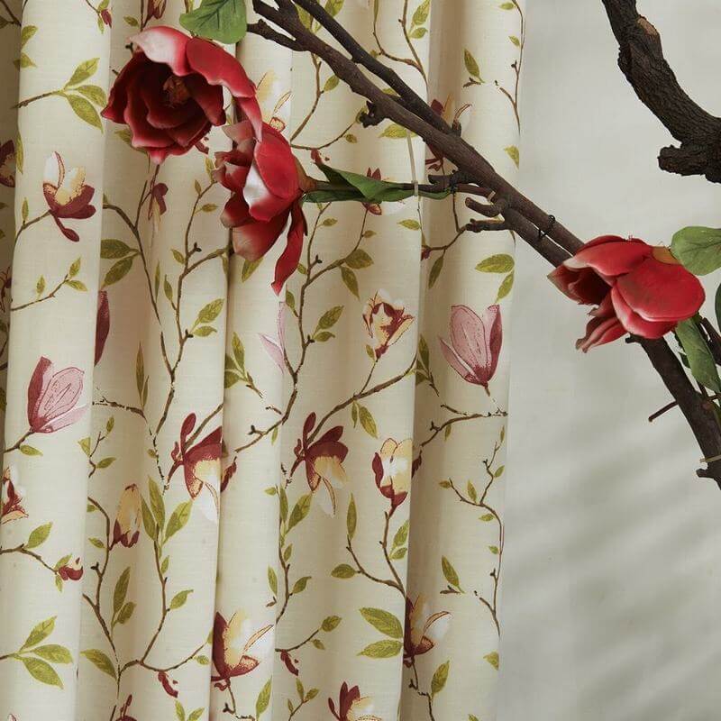 Grommet Botanical Flower Print Polyester Cotton Curtain Drapery With Blackout Lining BQ6646