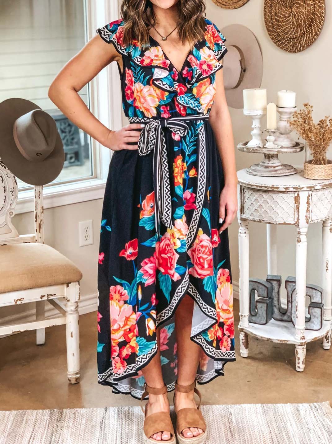 Holiday Floral Cotton-Blend Short Sleeve Dresses