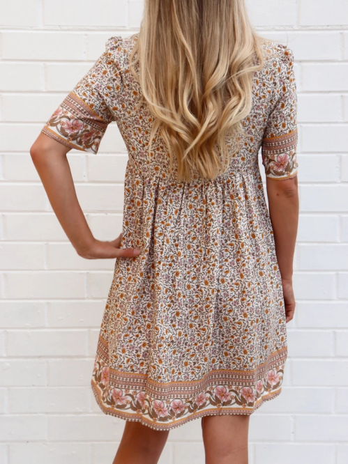 Orange Vintage Short Sleeve Dresses