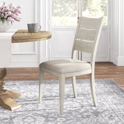 Konen Ladder Back Upholstered Side Chair in Antique White Ophelia Co.