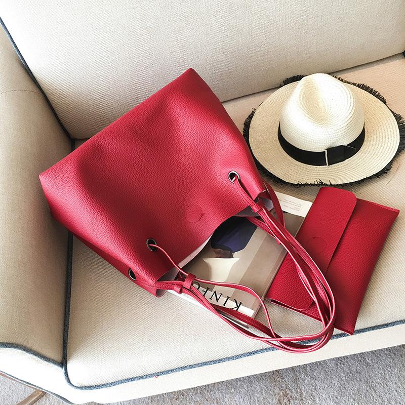 Women 2PCS High Capacity  PU Shoulder Bag with Mini Clutch Purse