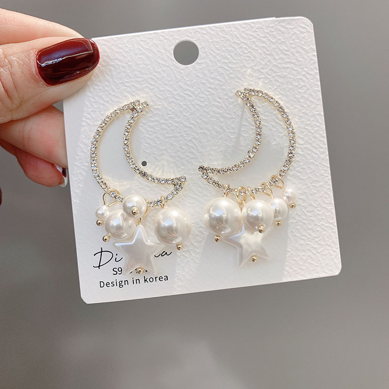 韩国S925银针小清新耳环百搭气质心形珍珠耳饰个性防过敏耳钉批发