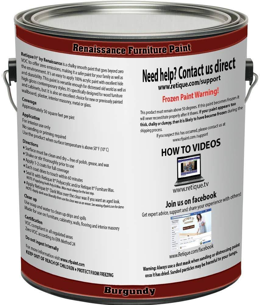 Retique It by Renaissance Chalk Furniture Paint Gallon - Non Toxic, Eco-Friendly, Superior Coverage - Burgundy (128oz)