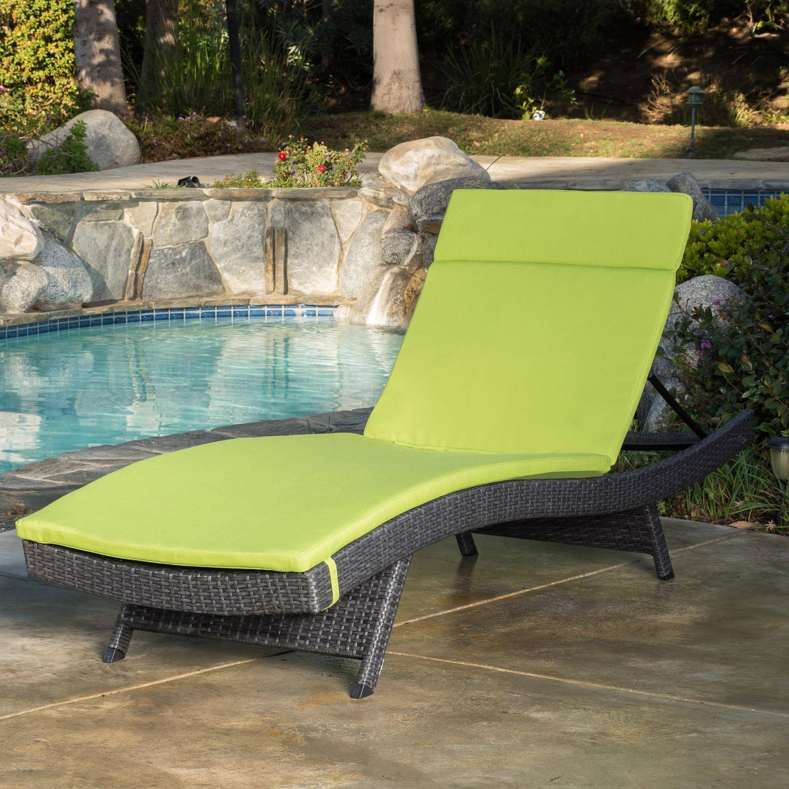 Outdoor Adjustable Chaise Lounge with Green Cushion