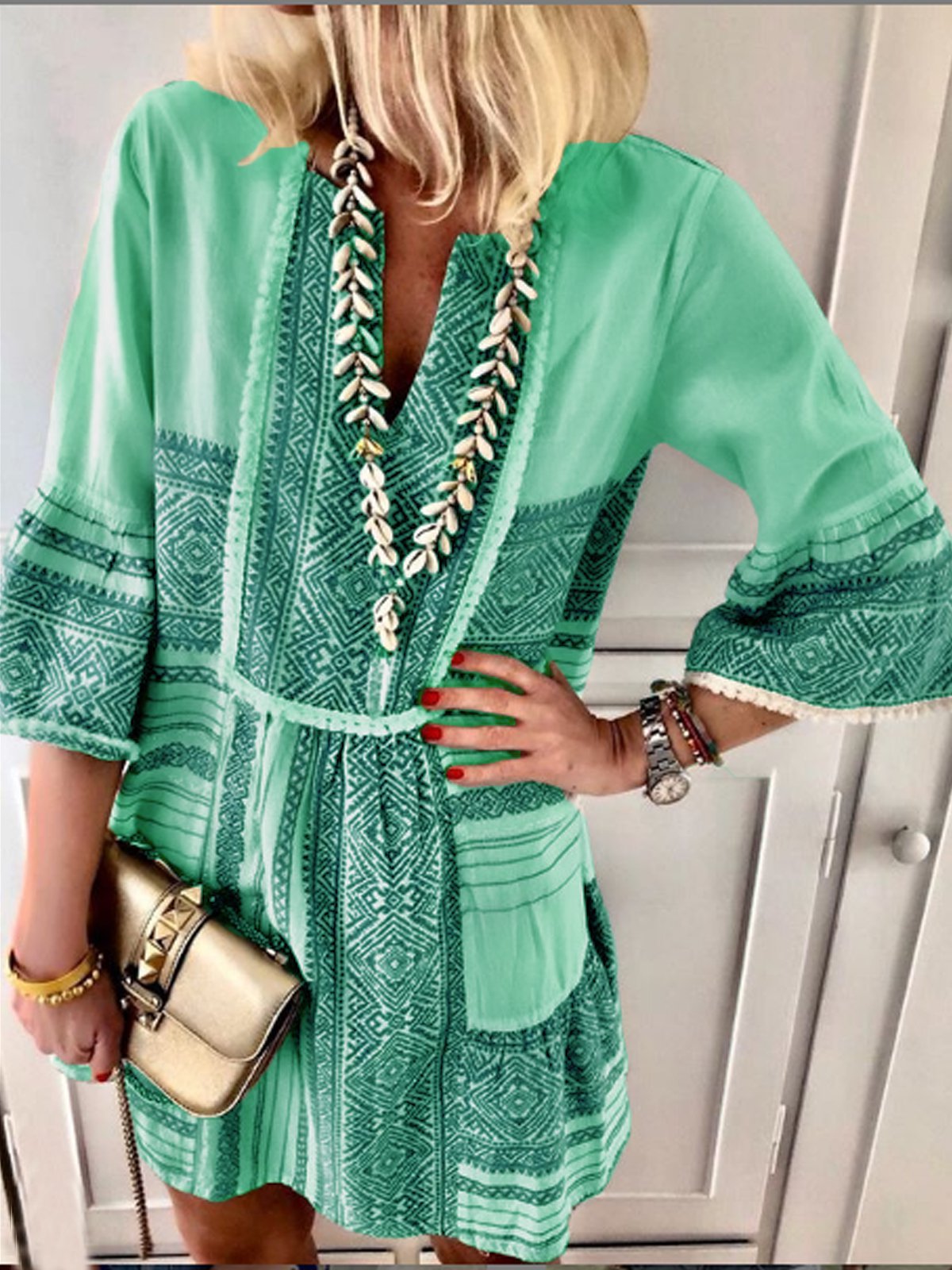 White V Neck Sexy Shift Patchwork Dresses