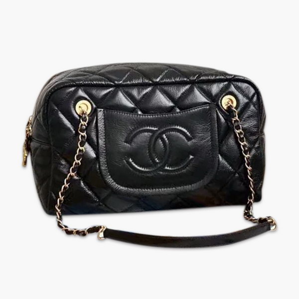 【原版皮】香奈儿/Chanel 保龄球购物袋，简直是一款完美百搭包，采用进口皱纹牛皮，超级柔软细腻，皮质独特，纹络更显高档质感，款号：AS8315