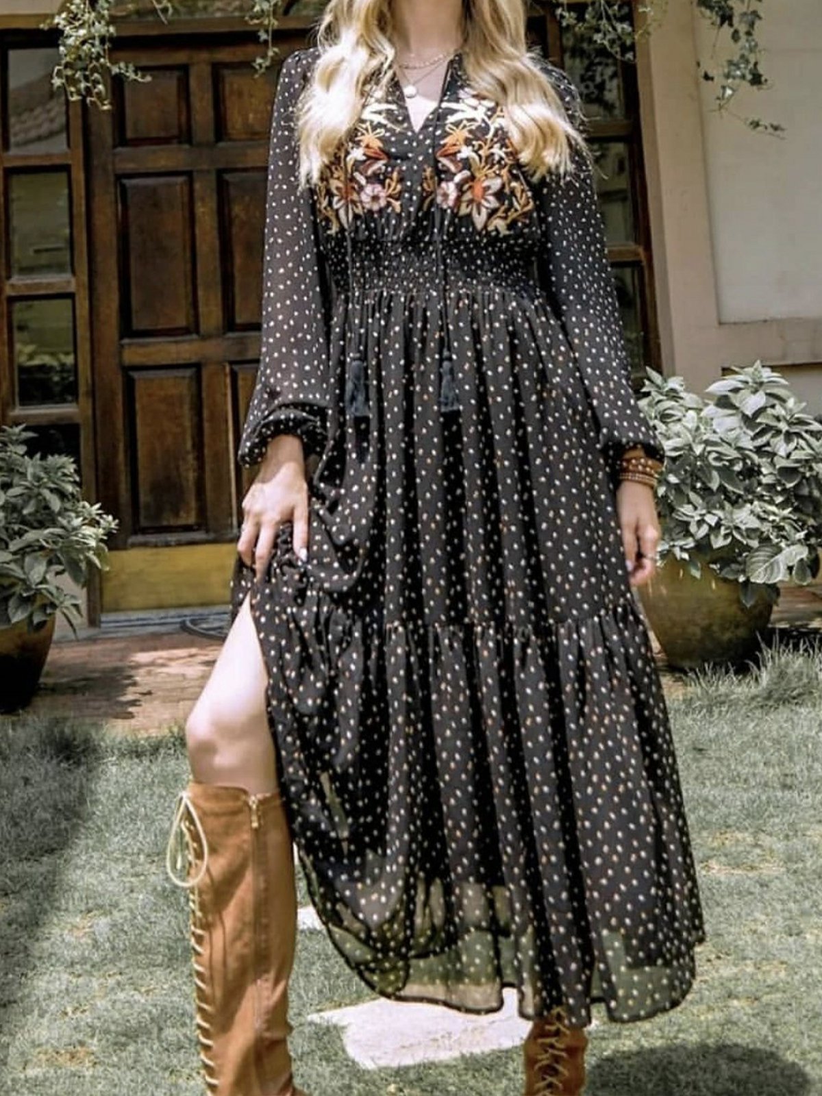Boho Chiffon Long Sleeve Romantic Floral Dresses