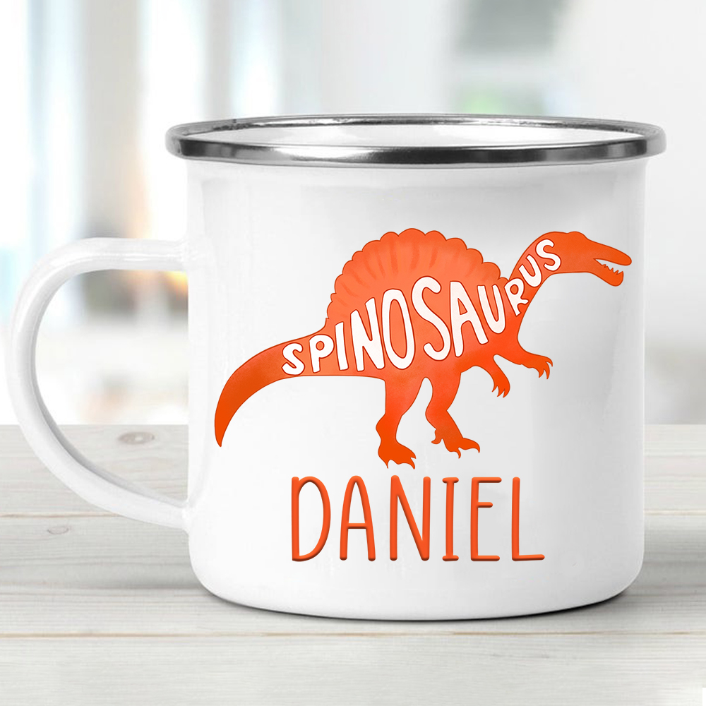 Custom Name Dinosaur Children's Enamel Campfire Mug III