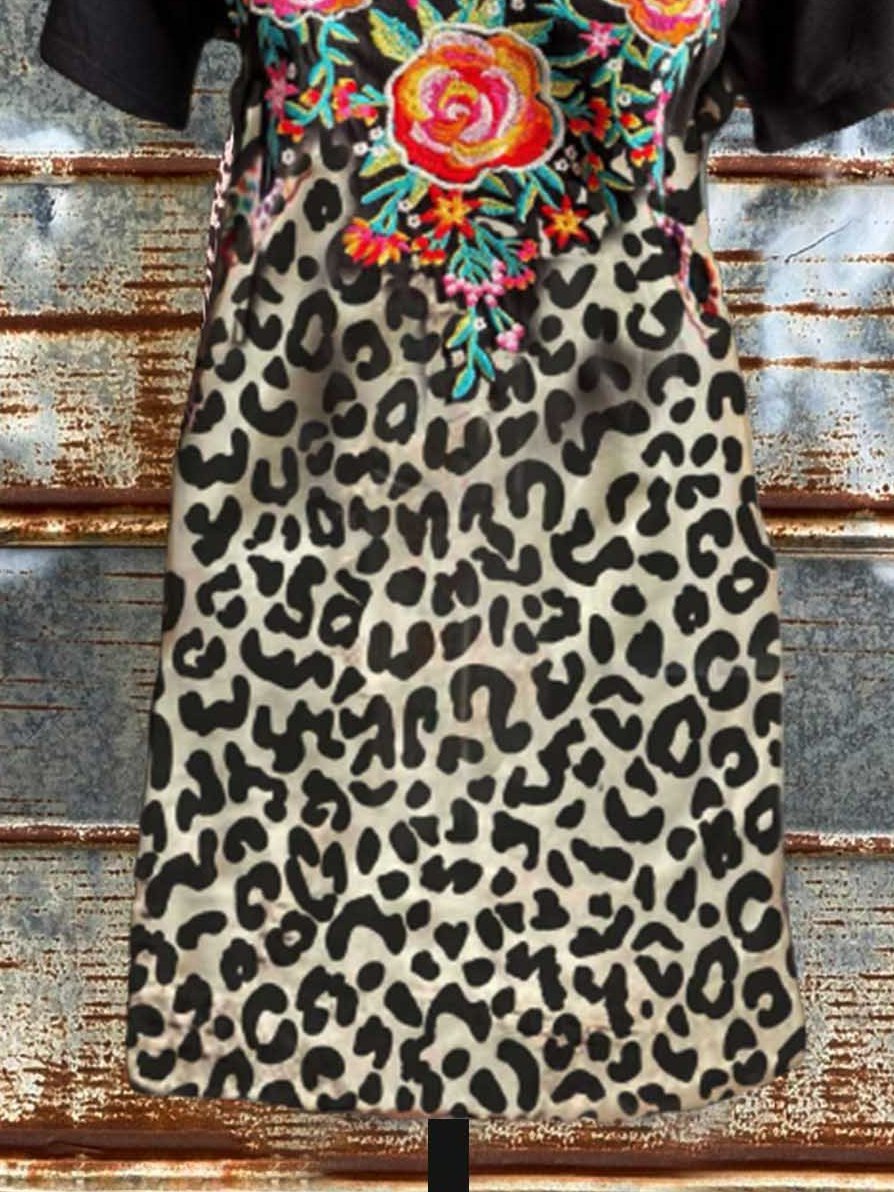 Cotton-Blend Color-Block Short Sleeve Dresses