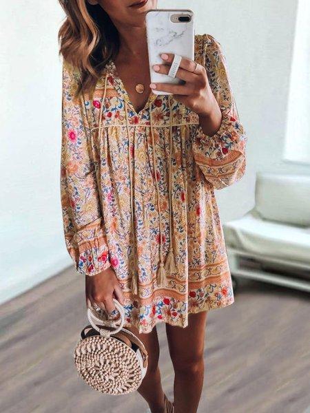 Bohemian long-sleeved dress