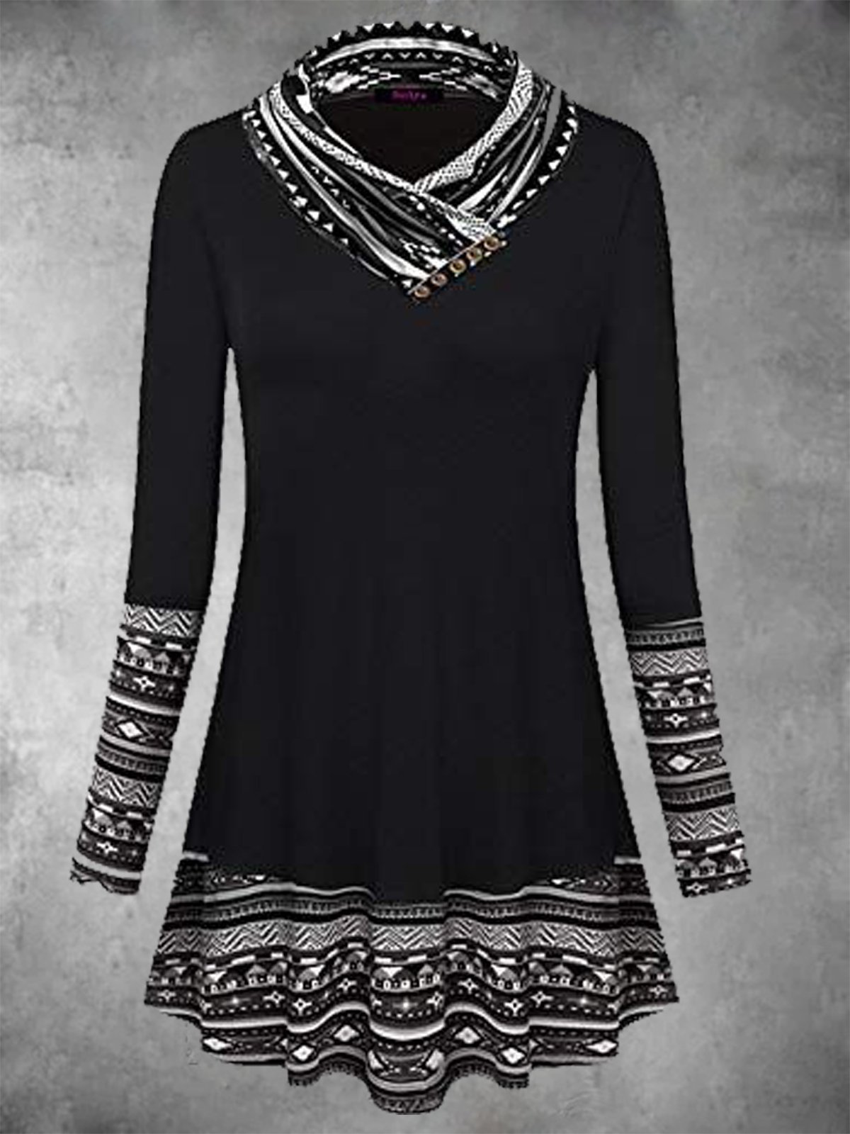 Black Jersey Tribal Long Sleeve Dresses