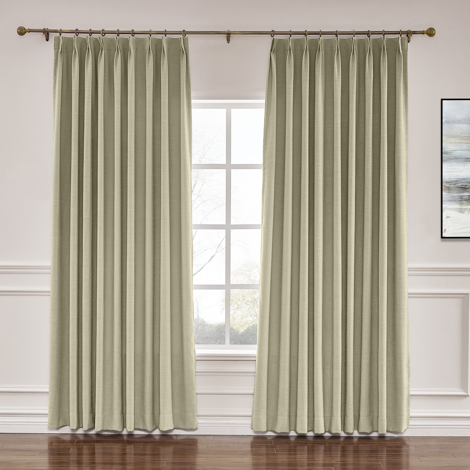 Pinch Pleated Faux Linen Window Curtain with Blackout Lined LIZ