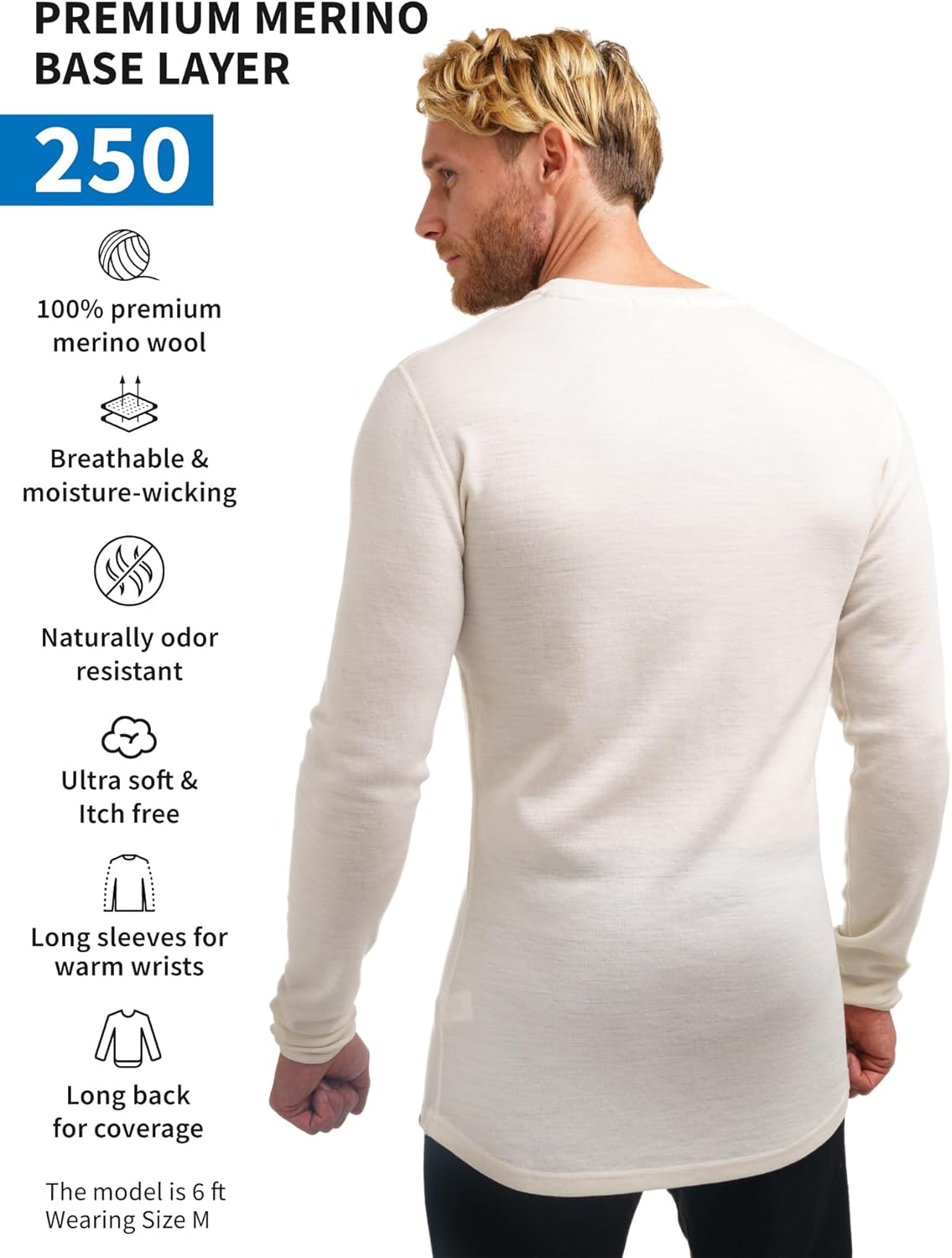 Merino.tech Merino Wool Base Layer - Mens 100% Merino Wool Long Sleeve Thermal Shirts Heavyweight, Midweight, Lite with Socks