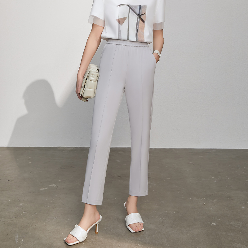 复制Amii Minimalism Summer Women's Pants Causal Solid Elastic Waist Straight Female Trouser Offical Lady Women's Suit Pants 12130229