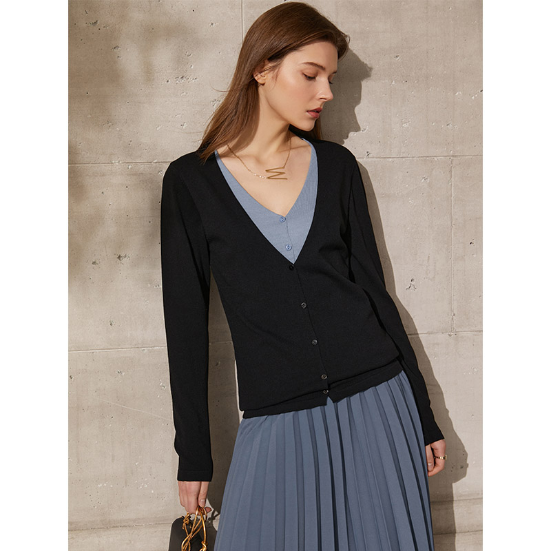 different price Amii Minimalism Spring New Cardigan For Women Fashion Vneck Patchwork Single Breasted Women's Sweaters Tops 12140131