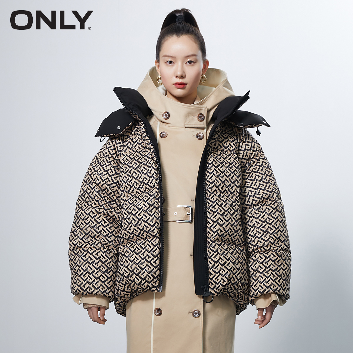 ONLY winter new full print loose short down jacket women | 121423066