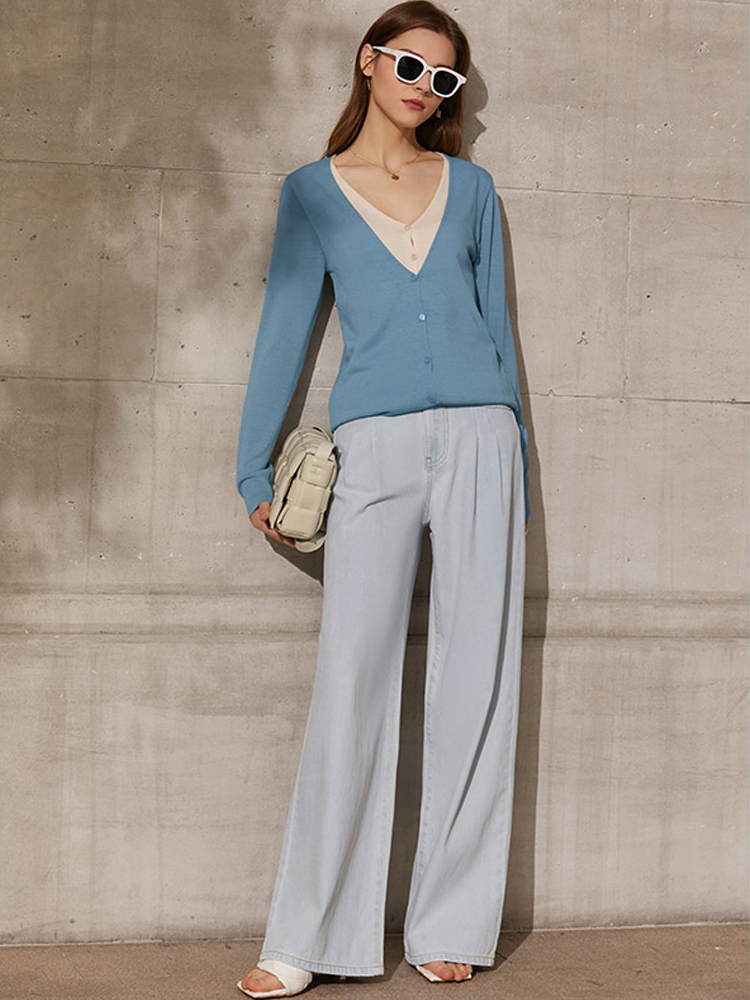 different price Amii Minimalism Spring New Cardigan For Women Fashion Vneck Patchwork Single Breasted Women's Sweaters Tops 12140131