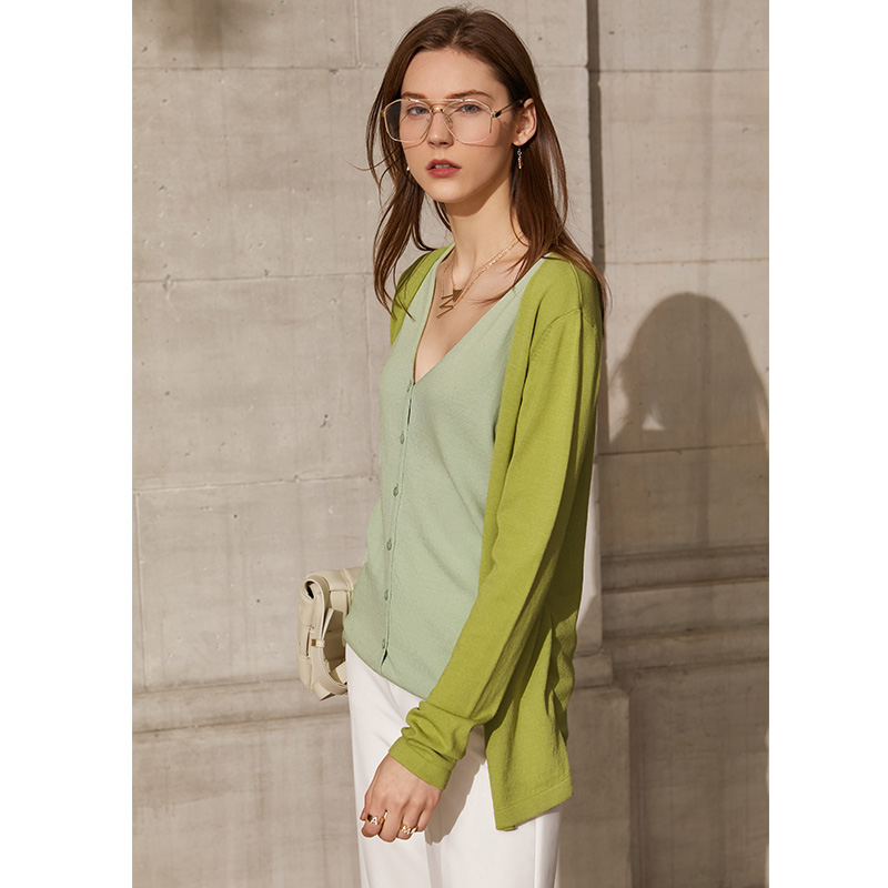 different price Amii Minimalism Spring New Cardigan For Women Fashion Vneck Patchwork Single Breasted Women's Sweaters Tops 12140131