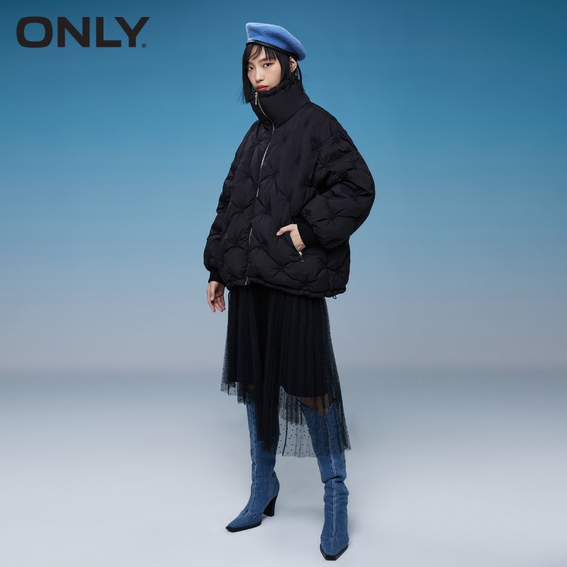 ONLY winter new ladies windproof high neck pleated short puff down jacket women | 121423008