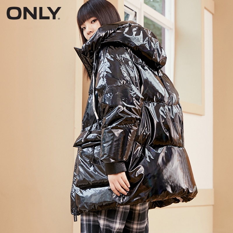 ONLY winter new style drawstring hooded shiny and comfortable down jacket women | 120423120