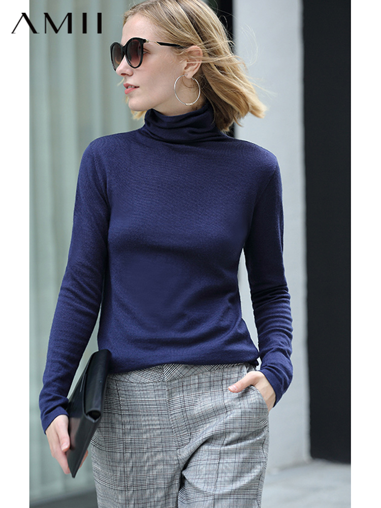 AMII Minimalism Autumn Winter Women's Sweater Causal Solid Basic Turtleneck Sweaters For Women Women's sweater Tops 12020216