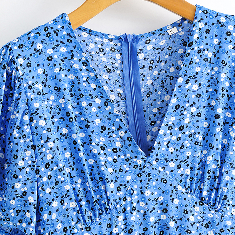  Casual Floral Printed Mini Dressses Chic V Neck Butterfly Short Sleeve Dress Female Elegant A Line Party Dress