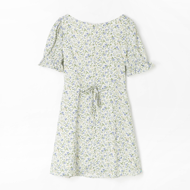 Chic A Line Summer Mini Dress Women Floral Print Ruffle Short Sleeve Beach Dresses Female O Neck Boho Sundress With Belt