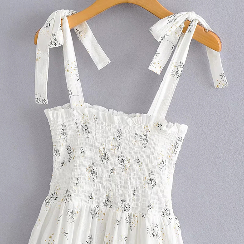 Women Sweet Floral Print Mini Dress Casual Spaghetti Strap A Line Dress Ladies Fashion Beach Party Dress Mujer Vestidos