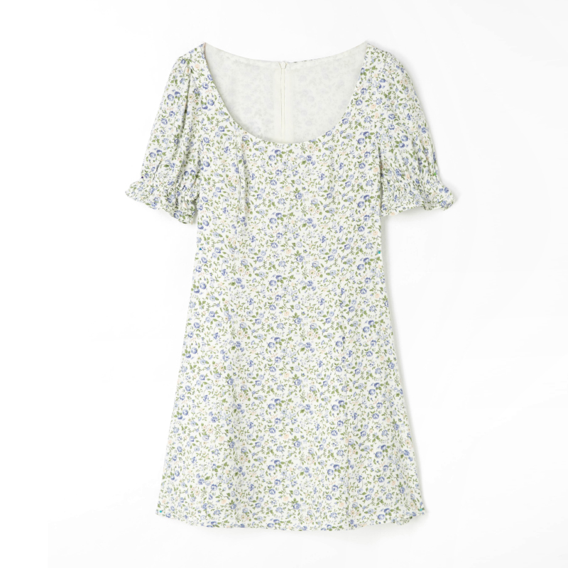 Chic A Line Summer Mini Dress Women Floral Print Ruffle Short Sleeve Beach Dresses Female O Neck Boho Sundress With Belt