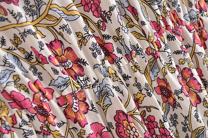 Summer Women Boho Floral Printed A Line Dress Chic V Neck Butterfly Short Sleeve Beach Dress Ladies Casual Sundress