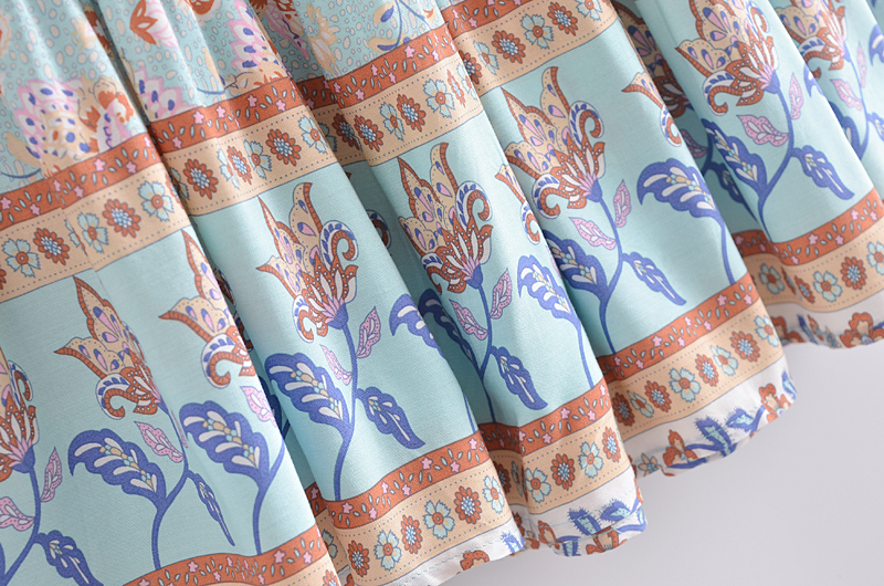 Summer Bohemian Floral Printed Midi Dress Women Butterfly Short Sleeve A Line Sundress Ladies Female Casual Loose Dress