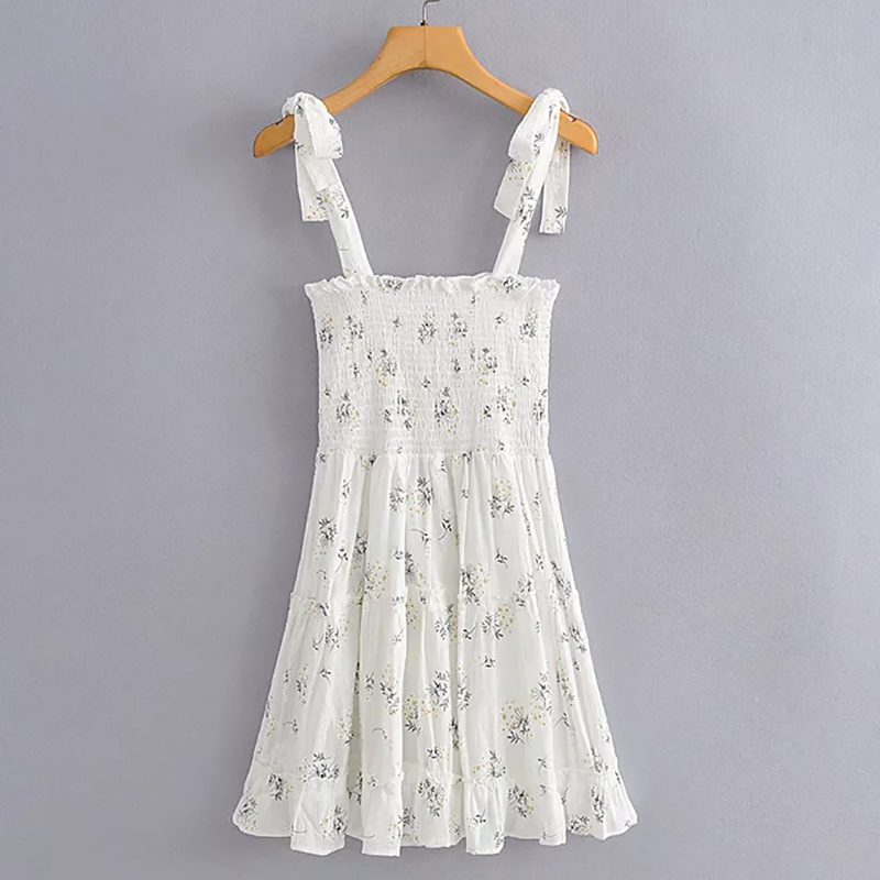 Women Sweet Floral Print Mini Dress Casual Spaghetti Strap A Line Dress Ladies Fashion Beach Party Dress Mujer Vestidos
