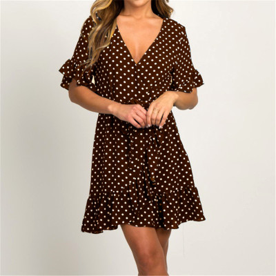 Summer Chiffon Dress 2022 Boho Style Beach Dress Fashion Short Sleeve V-neck Polka Dot A-line Party Dress Sundress Vestidos