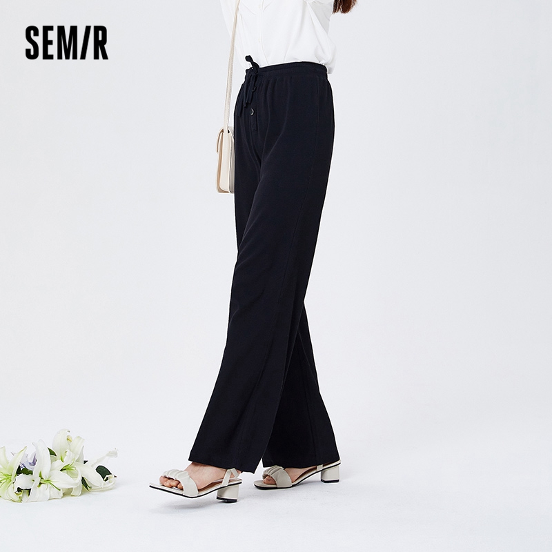 one duo SEMIR Casual Pants Women Bowknot Drawstring 2021 Summer New Hyaluronic Acid Knitted Mopping Pants Wide Leg Trousers