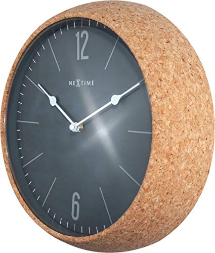 NEXTIME Wall Clock-Diameter 30 cm Glass-Grey-'Cork, 24 cm x 0.03 cm