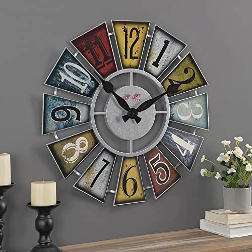 FirsTime & Co.® Gray Numeral Farmhouse Windmill Clock, American Crafted, Cool Gray, 24 x 2 x 24 ,