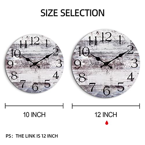 HYLANDA 12 Inch Wall Clock - Kitchen Silent Non-Ticking Wall Clocks Battery Operated - Rustic Clock for Living Room Decor,Farmhouse,Bathroom,Bedroom (Gray)