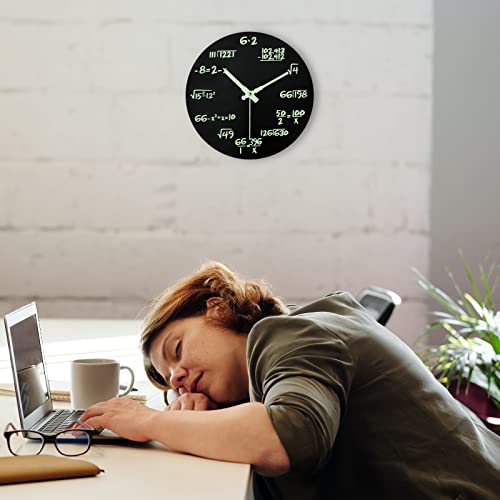 Mulaibdin Math Clock Luminous Wall Clock, Modern Silent Non Ticking Round Night Light Clock, Mathematical Equations Wall Clocks, Indoor Decor for Living Room Kitchen School Classroom Office, (Black)