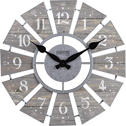 FirsTime & Co.® Gray Numeral Farmhouse Windmill Clock, American Crafted, Cool Gray, 24 x 2 x 24 ,