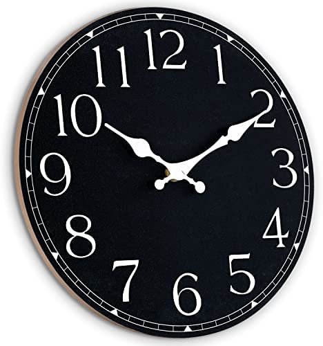 HYLANDA 12 Inch Wall Clock - Kitchen Silent Non-Ticking Wall Clocks Battery Operated - Rustic Clock for Living Room Decor,Farmhouse,Bathroom,Bedroom (Gray)