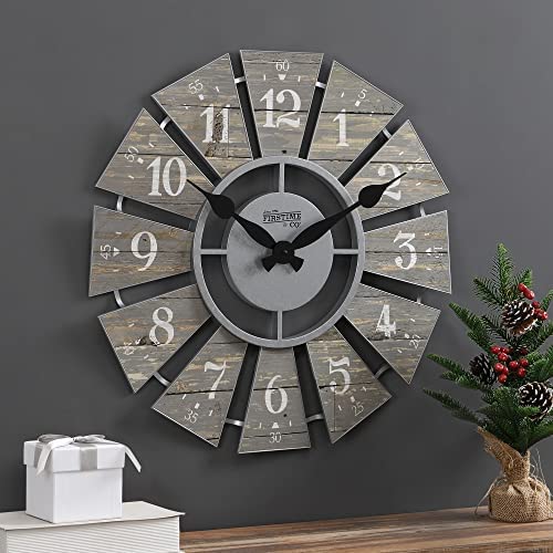 FirsTime & Co.® Gray Numeral Farmhouse Windmill Clock, American Crafted, Cool Gray, 24 x 2 x 24 ,