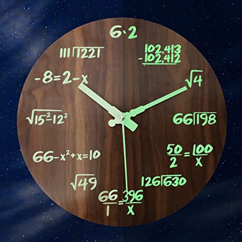 Mulaibdin Math Clock Luminous Wall Clock, Modern Silent Non Ticking Round Night Light Clock, Mathematical Equations Wall Clocks, Indoor Decor for Living Room Kitchen School Classroom Office, (Black)