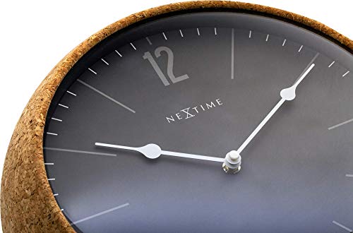 NEXTIME Wall Clock-Diameter 30 cm Glass-Grey-'Cork, 24 cm x 0.03 cm