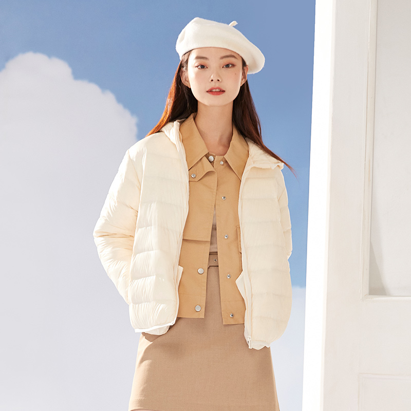 目目 one dan SEMIR Down Jacket Women Light And Thin Hooded Windproof 2021 Winter New Black Technology Three-Proof Solid Jacket Fashion