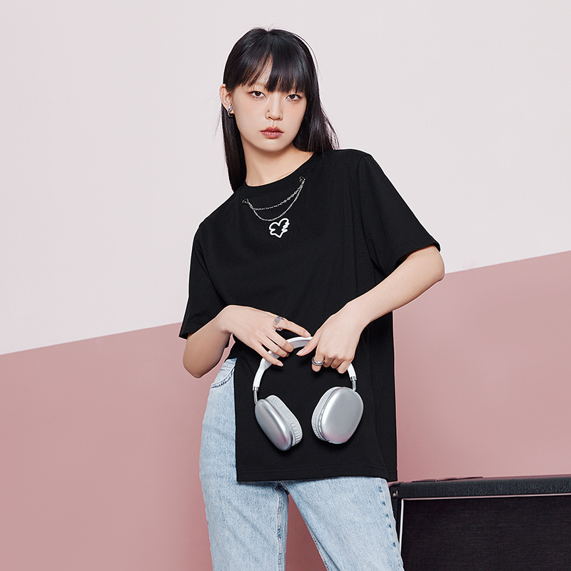 目目 five SEMIR Short-Sleeved T-Shirt Women Love Irregular Show Legs Long Sweet And Cool 2022 Summer New Loose Embroidery Top Niche