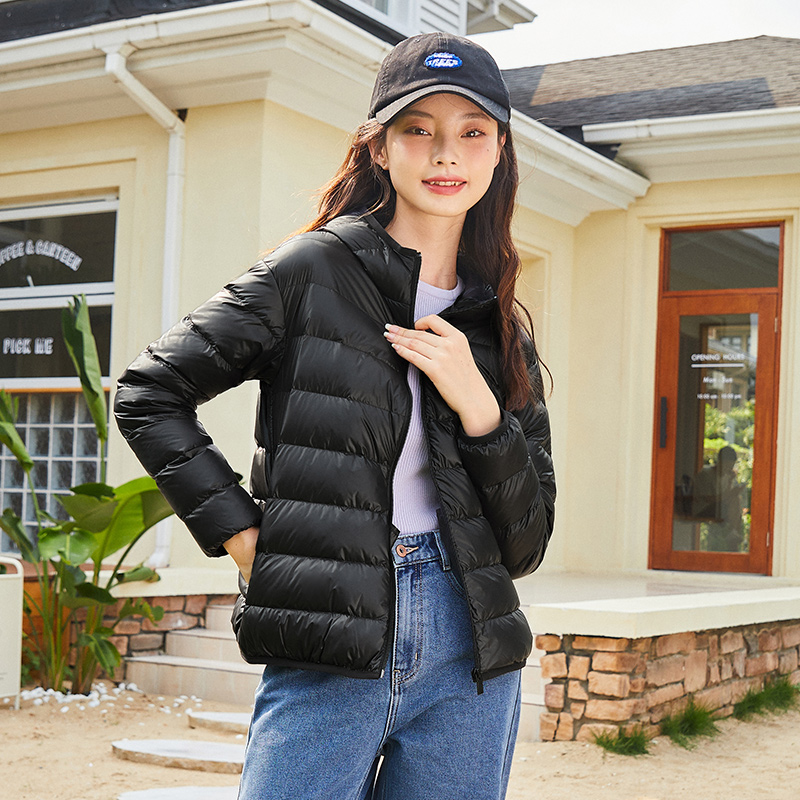 目目 one dan SEMIR Down Jacket Women Light And Thin Hooded Windproof 2021 Winter New Black Technology Three-Proof Solid Jacket Fashion